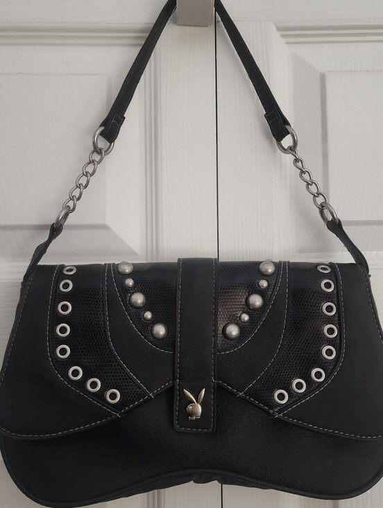 PLAYBOY Handbags - PLAYBOY Y2K Black Shoulder Grunge Bag w/ Silver Tone Grommets And Studs